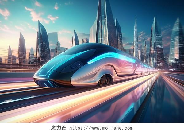 行驶中的高速列车城市背景未来感科技列车